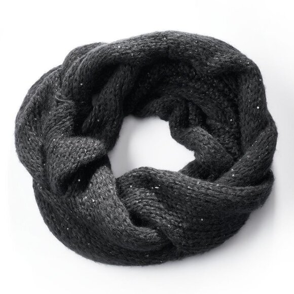 Women’s Cable-Knit Sequined Cowl Scarf, Black - Picture 1 of 1